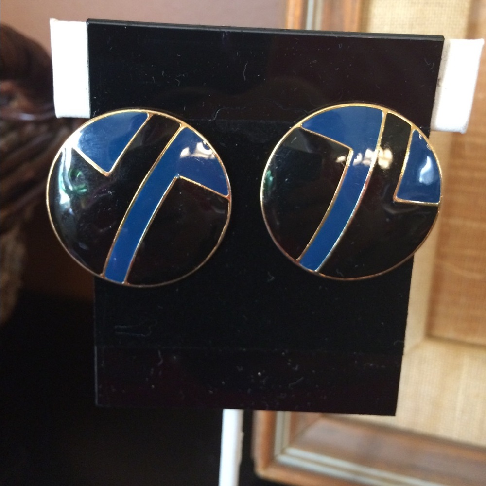 Vintage Black Blue Gold Earrings